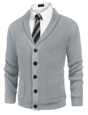 COOFANDY Men's Shawl Collar Cardigan Sweater Slim Fit Cable Knit Button up Sweater with Pockets