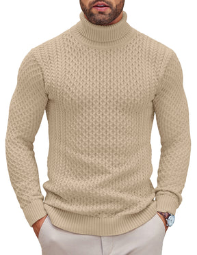 COOFANDY Men's Slim Fit Turtleneck Sweater Casual Knitted Twisted Pullover Solid Sweaters