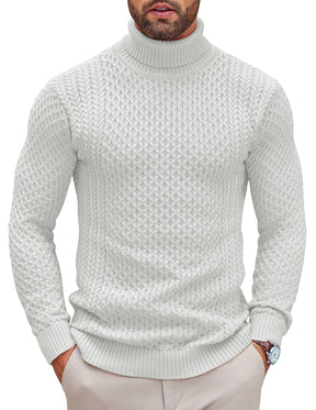 COOFANDY Men's Slim Fit Turtleneck Sweater Casual Knitted Twisted Pullover Solid Sweaters