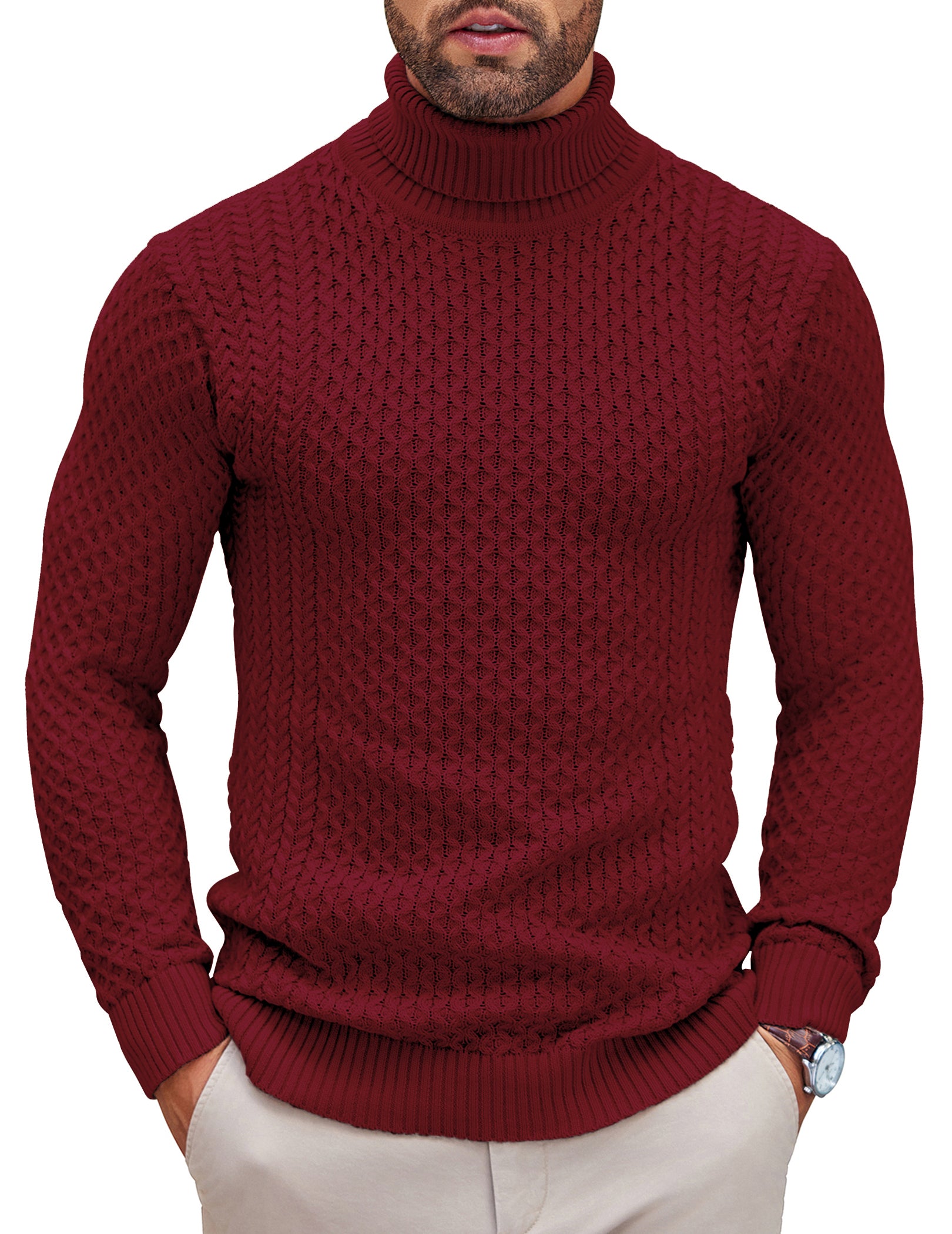 COOFANDY Men's Slim Fit Turtleneck Sweater Casual Knitted Twisted Pullover Solid Sweaters