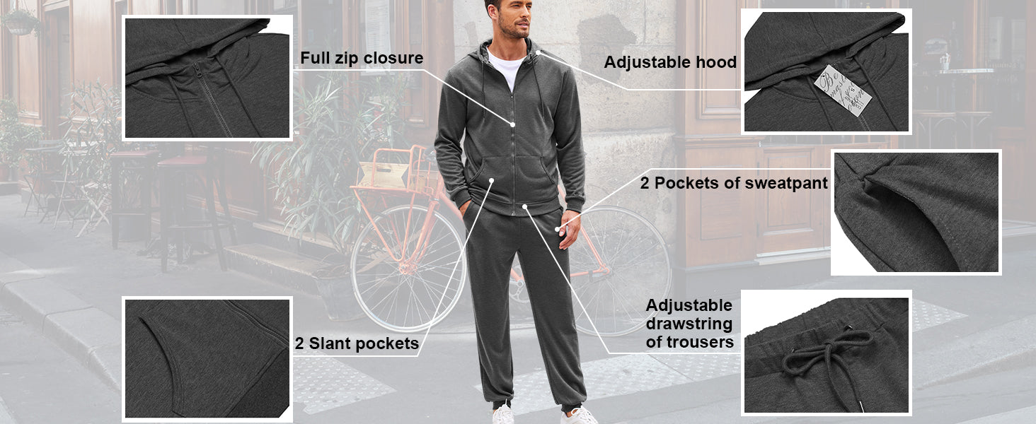 COOFANDY Sweatsuits for Men 2 Piece tracksuit Sets Full Zip Hoodie Sweatpants for Men Casual Sports Jogging Suits S-XXXL