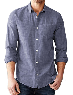 COOFANDY Men's Casual Button Down Shirt Long Sleeve Linen Chambray Shirt