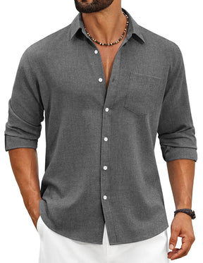 COOFANDY Men's Casual Button Down Shirt Long Sleeve Linen Chambray Shirt
