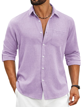 COOFANDY Men's Casual Button Down Shirt Long Sleeve Linen Chambray Shirt