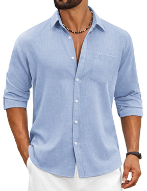 COOFANDY Men's Casual Button Down Shirt Long Sleeve Linen Chambray Shirt
