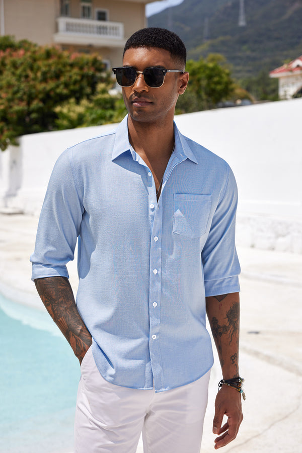 COOFANDY Men's Casual Button Down Shirt Long Sleeve Linen Chambray Shirt