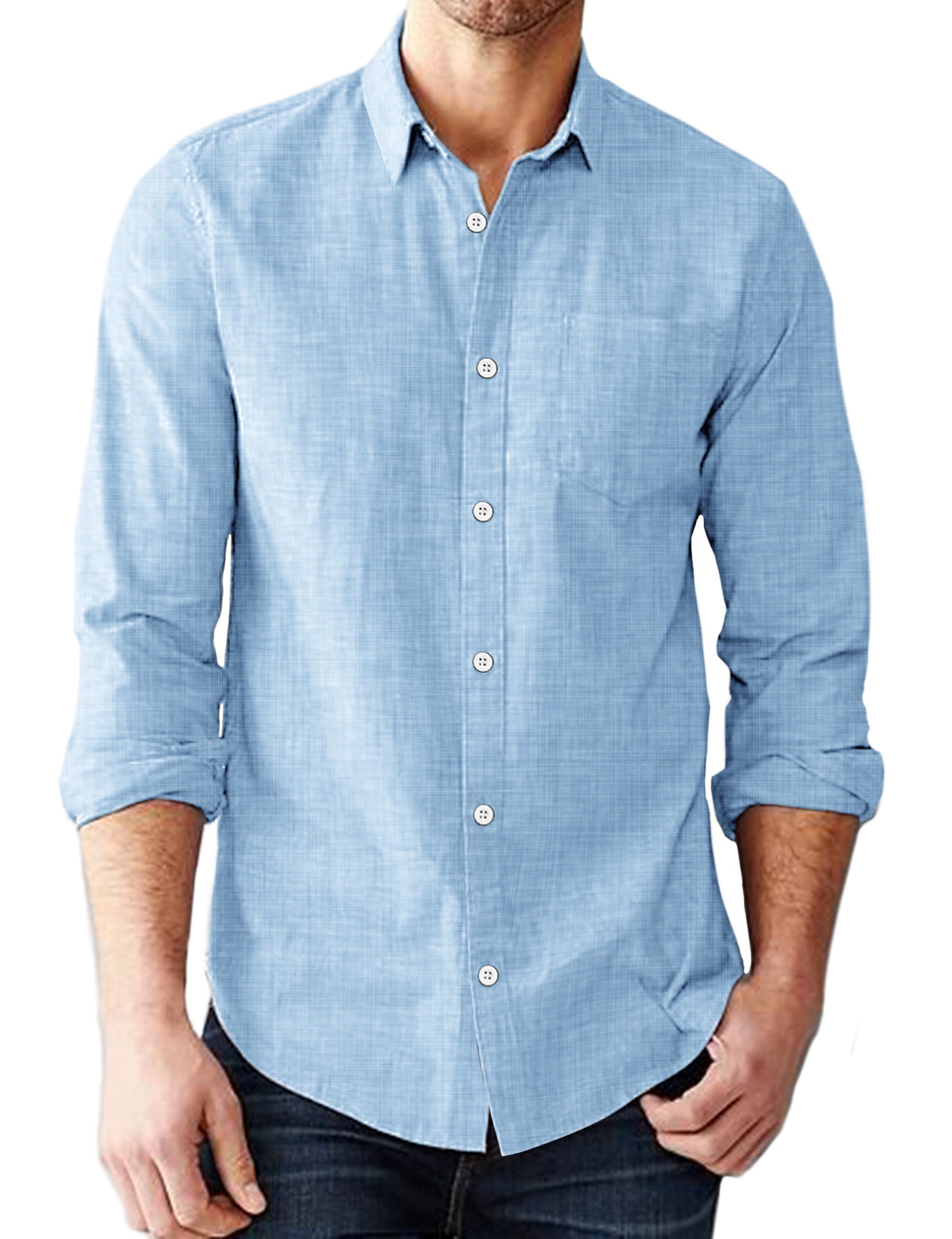 COOFANDY Men's Casual Button Down Shirt Long Sleeve Linen Chambray Shirt
