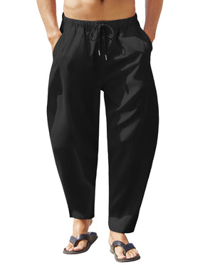 COOFANDY Men's Linen Harem Drawstring Pants Casual Elastic Waist Lightweight Trouser Hippie Summer Beach Yoga Pants