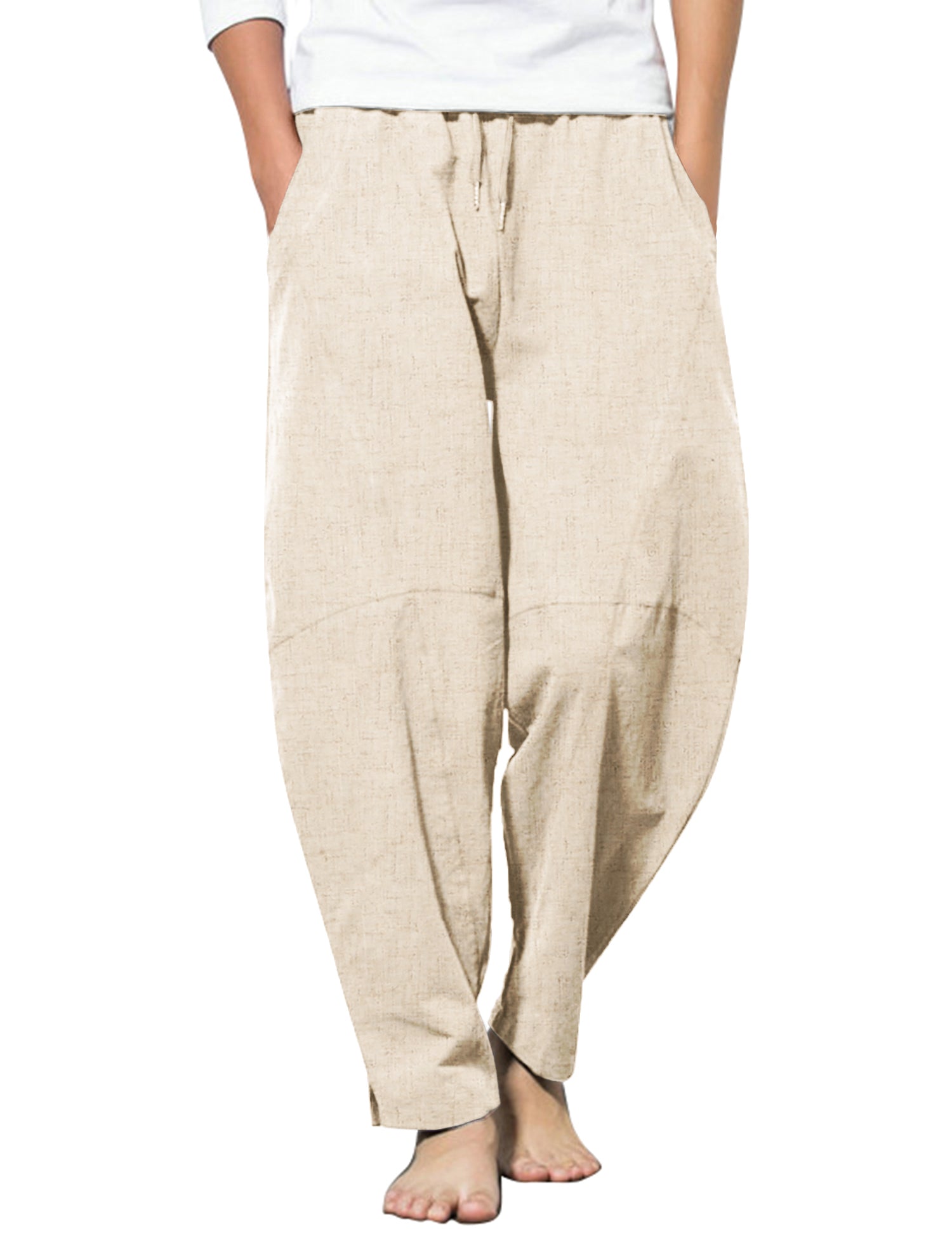 COOFANDY Men's Linen Harem Drawstring Pants Casual Elastic Waist Lightweight Trouser Hippie Summer Beach Yoga Pants