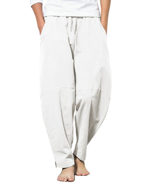 COOFANDY Men's Linen Harem Drawstring Pants Casual Elastic Waist Lightweight Trouser Hippie Summer Beach Yoga Pants