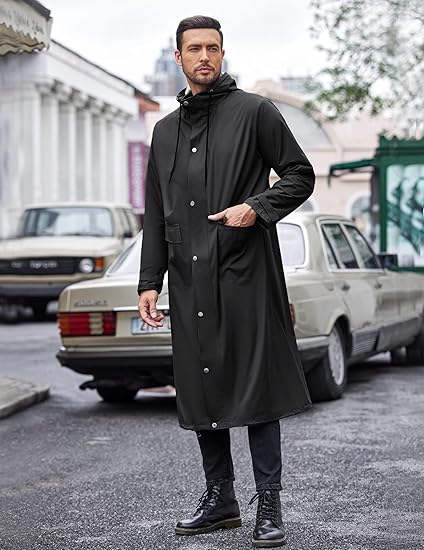 COOFANDY Men's Rain Jacket with Hood Waterproof Lightweight Active Long Raincoat S-XXXL