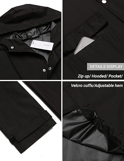 COOFANDY Men's Rain Jacket with Hood Waterproof Lightweight Active Long Raincoat S-XXXL