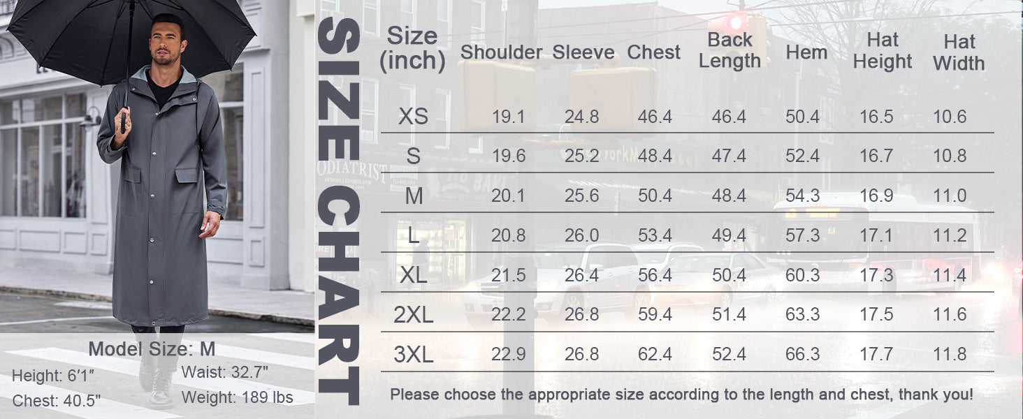 COOFANDY Men's Rain Jacket with Hood Waterproof Lightweight Active Long Raincoat S-XXXL