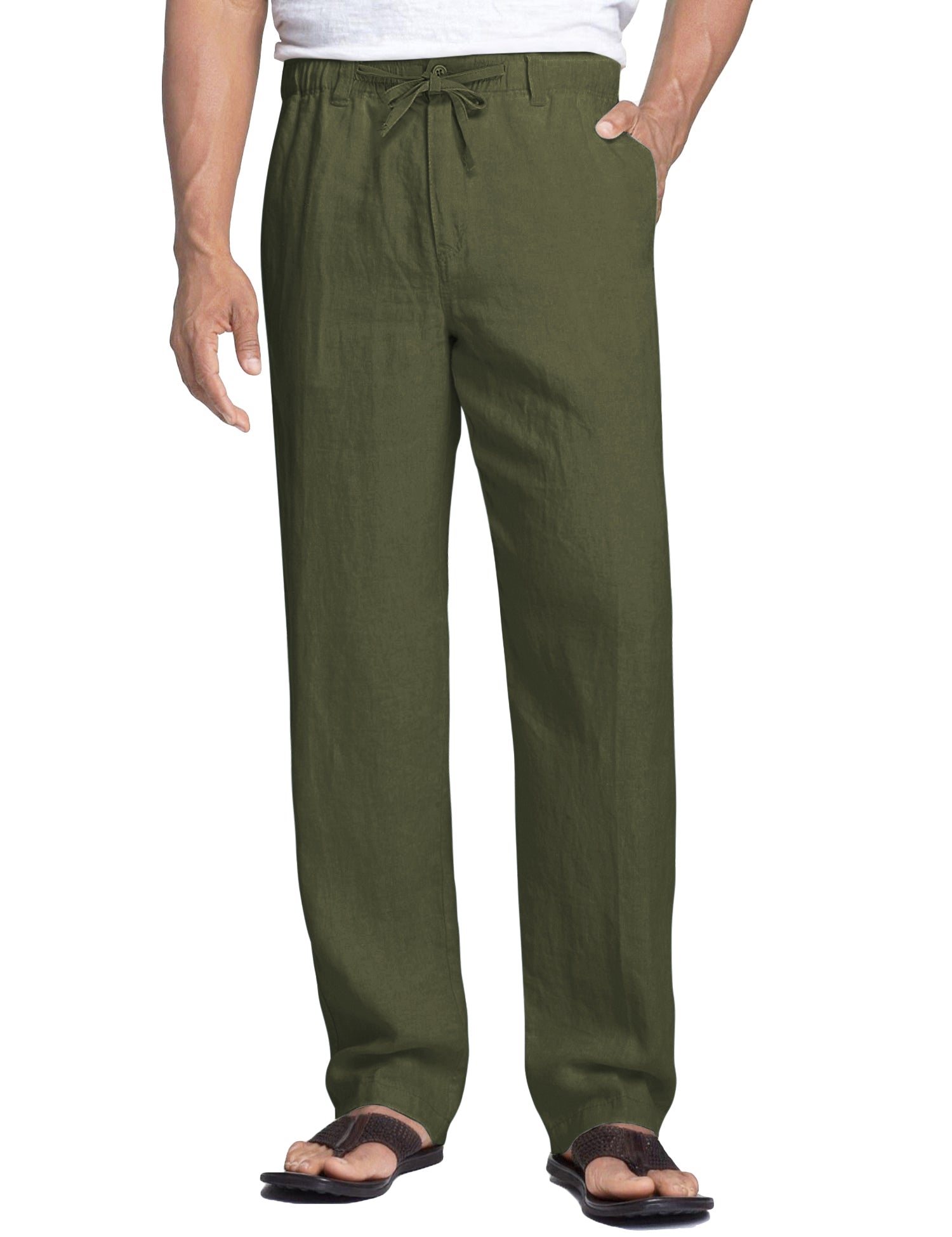 COOFANDY Men's Casual Linen Pants Elastic Waist Drawstring Beach Summer Pants Lightweight Linen Trousers