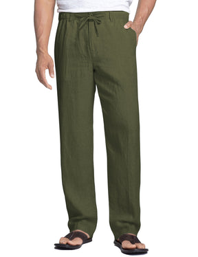 COOFANDY Men's Casual Linen Pants Elastic Waist Drawstring Beach Summer Pants Lightweight Linen Trousers