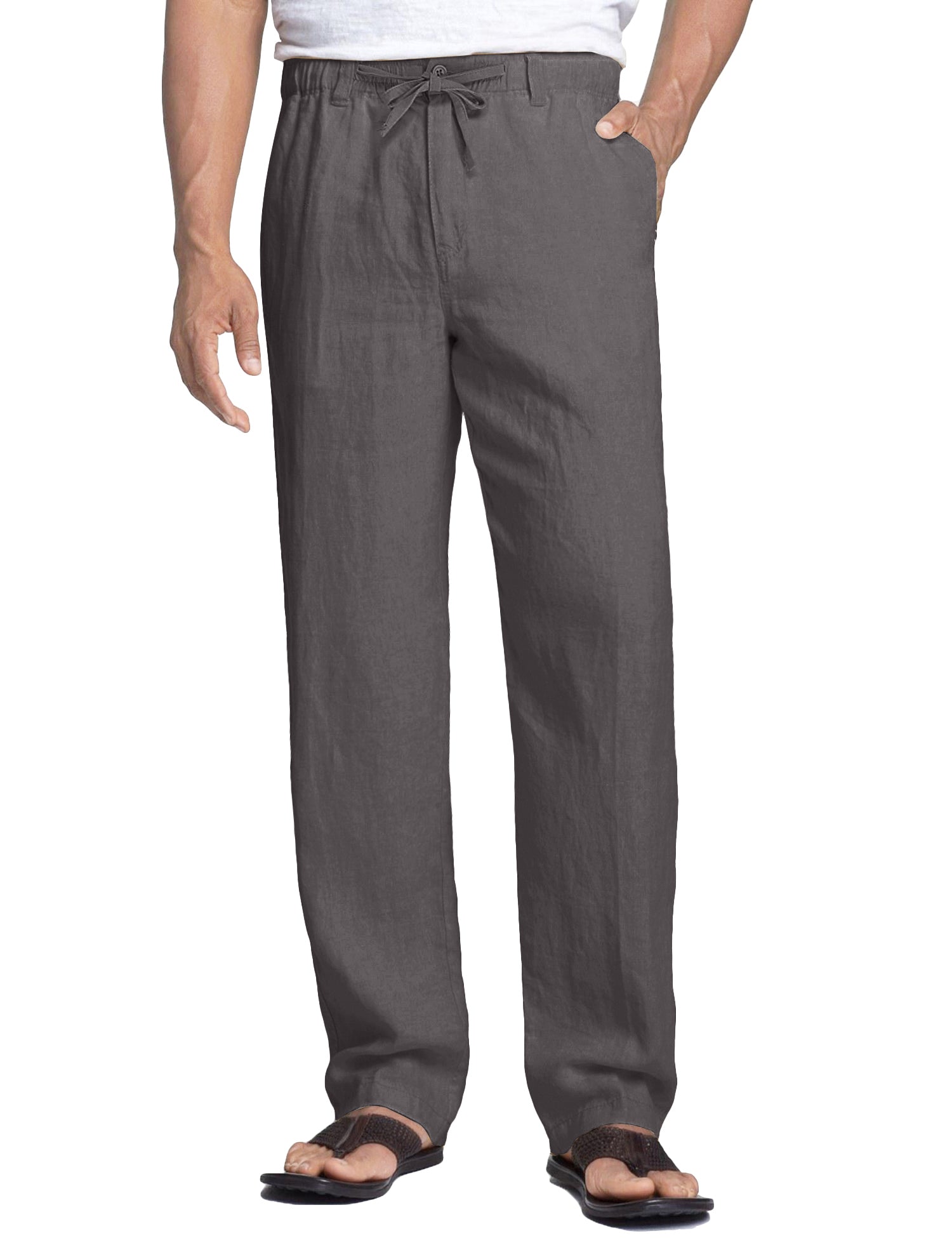 COOFANDY Men's Casual Linen Pants Elastic Waist Drawstring Beach Summer Pants Lightweight Linen Trousers