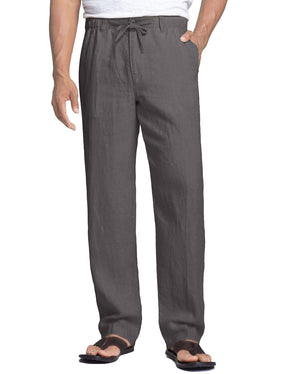 COOFANDY Men's Casual Linen Pants Elastic Waist Drawstring Beach Summer Pants Lightweight Linen Trousers