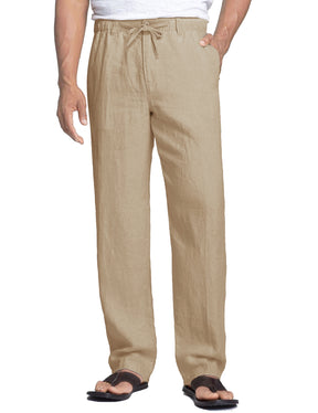COOFANDY Men's Casual Linen Pants Elastic Waist Drawstring Beach Summer Pants Lightweight Linen Trousers