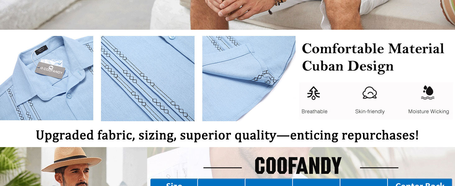 COOFANDY Mens Cuban Guayabera Shirt Short Sleeve Linen Button Down Shirts Casual Summer Beach Tops S-XXXL