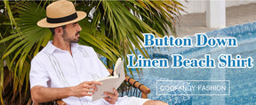 COOFANDY Mens Cuban Guayabera Shirt Short Sleeve Linen Button Down Shirts Casual Summer Beach Tops S-XXXL