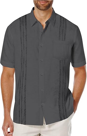 COOFANDY Mens Cuban Guayabera Shirt Short Sleeve Linen Button Down Shirts Casual Summer Beach Tops S-XXXL