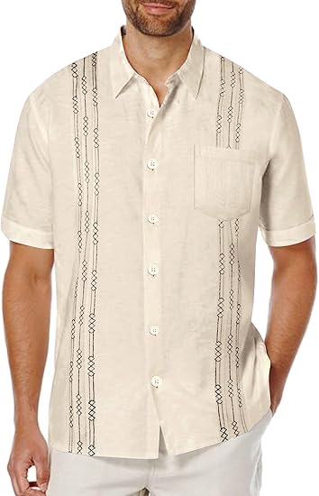 COOFANDY Mens Cuban Guayabera Shirt Short Sleeve Linen Button Down Shirts Casual Summer Beach Tops S-XXXL