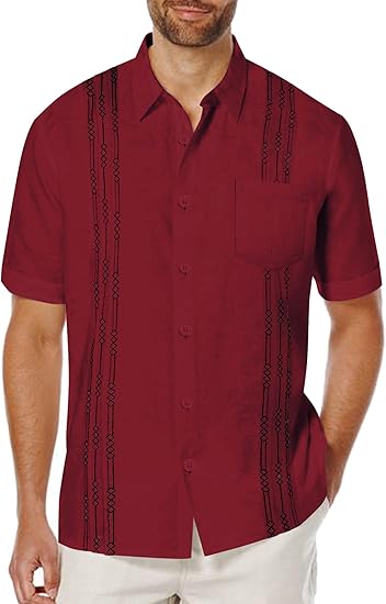 COOFANDY Mens Cuban Guayabera Shirt Short Sleeve Linen Button Down Shirts Casual Summer Beach Tops S-XXXL