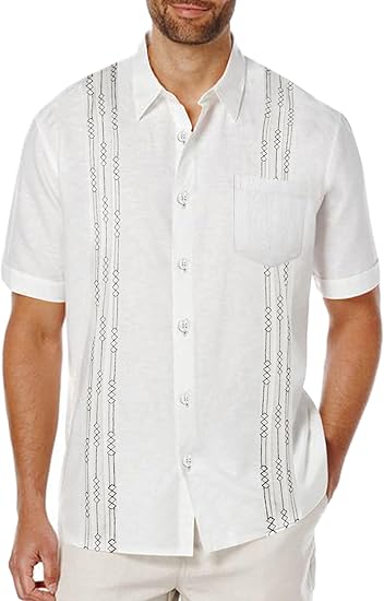 COOFANDY Mens Cuban Guayabera Shirt Short Sleeve Linen Button Down Shirts Casual Summer Beach Tops S-XXXL