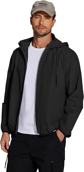 COOFANDY Men's Packable Rain Jacket Lightweight Waterproof Raincoat with Hood Travel Hiking Golf Windbreaker S-XXL