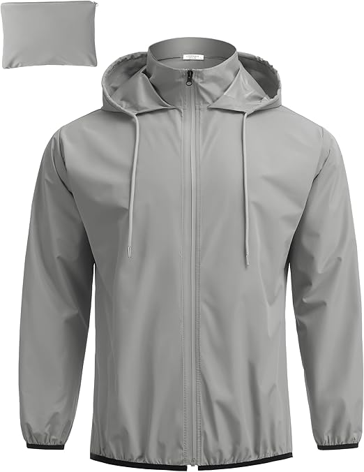 COOFANDY Men's Packable Rain Jacket Lightweight Waterproof Raincoat with Hood Travel Hiking Golf Windbreaker S-XXL