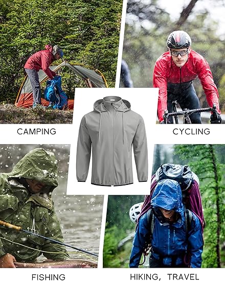 COOFANDY Men's Packable Rain Jacket Lightweight Waterproof Raincoat with Hood Travel Hiking Golf Windbreaker S-XXL