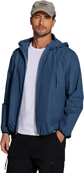 COOFANDY Men's Packable Rain Jacket Lightweight Waterproof Raincoat with Hood Travel Hiking Golf Windbreaker S-XXL