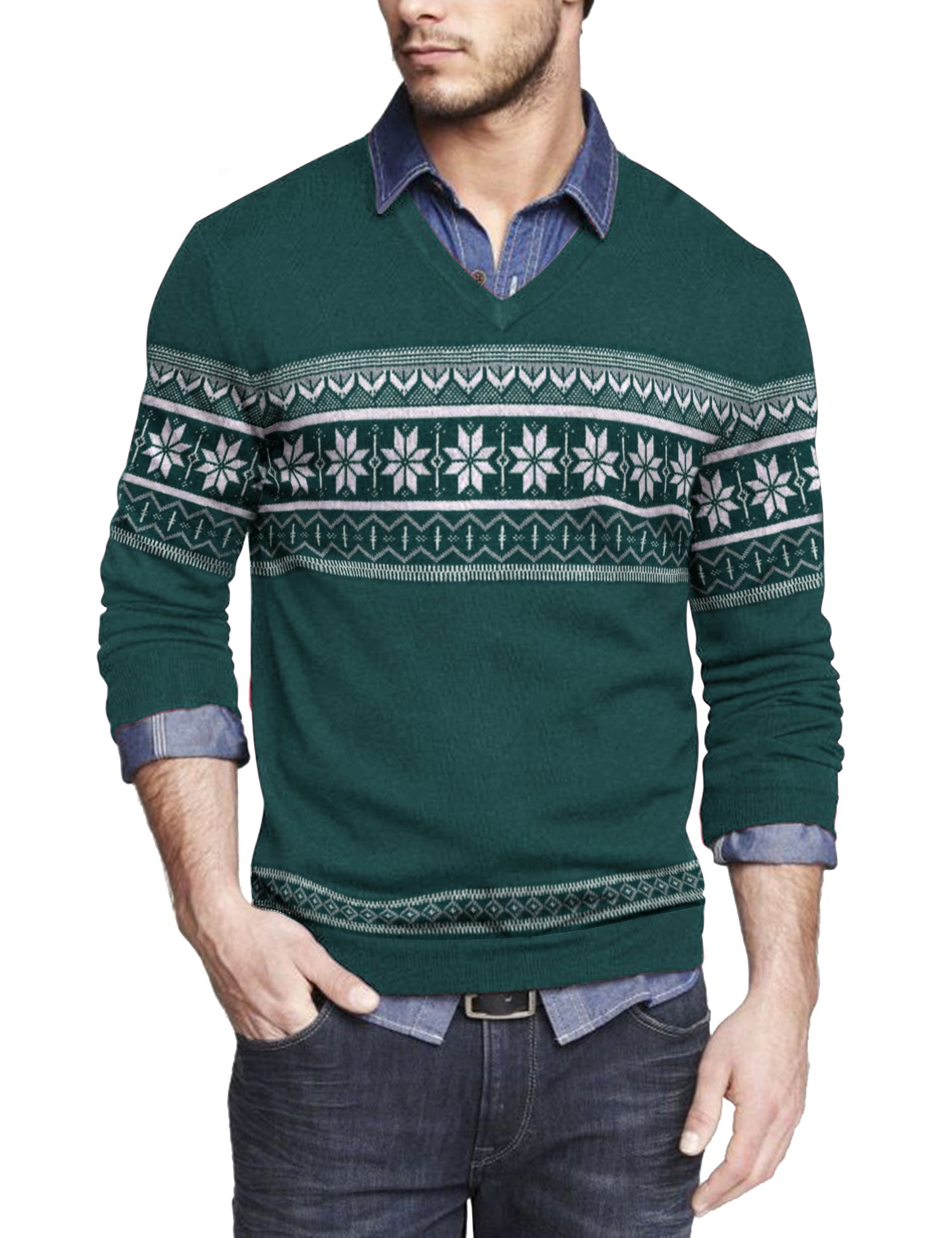 COOFANDY Men Casual V Neck Sweater Ribbed Knit Slim Fit Long Sleeve Pullover Top