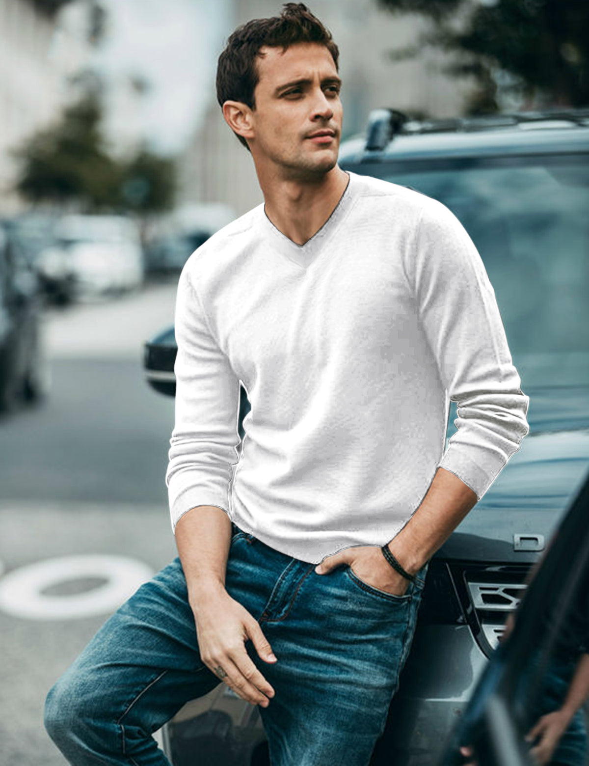 COOFANDY Men Casual V Neck Sweater Ribbed Knit Slim Fit Long Sleeve Pullover Top