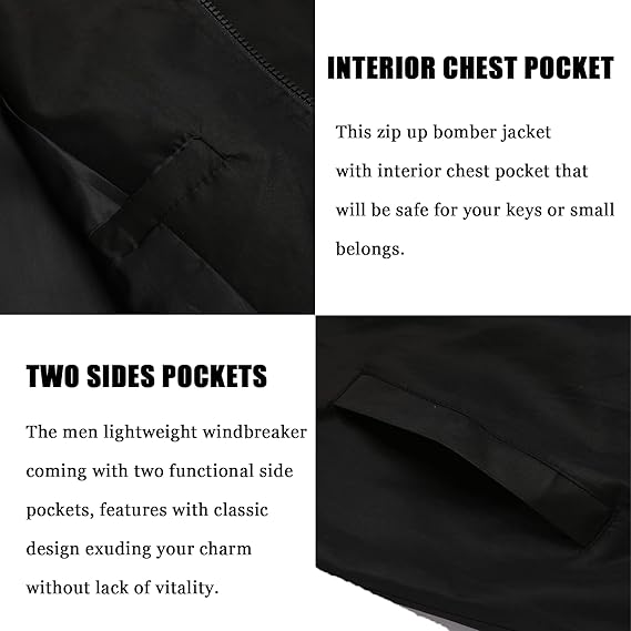 COOFANDY Men Bomber Jacket Lightweight Windbreaker Jackets Casual Softshell Flight Fashion Winter Fall Coat with Pocket S-XXL