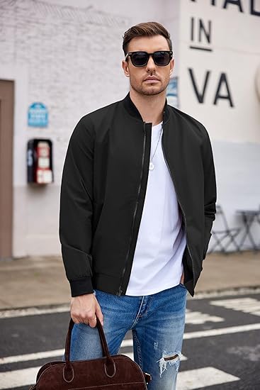 COOFANDY Men Bomber Jacket Lightweight Windbreaker Jackets Casual Softshell Flight Fashion Winter Fall Coat with Pocket S-XXL