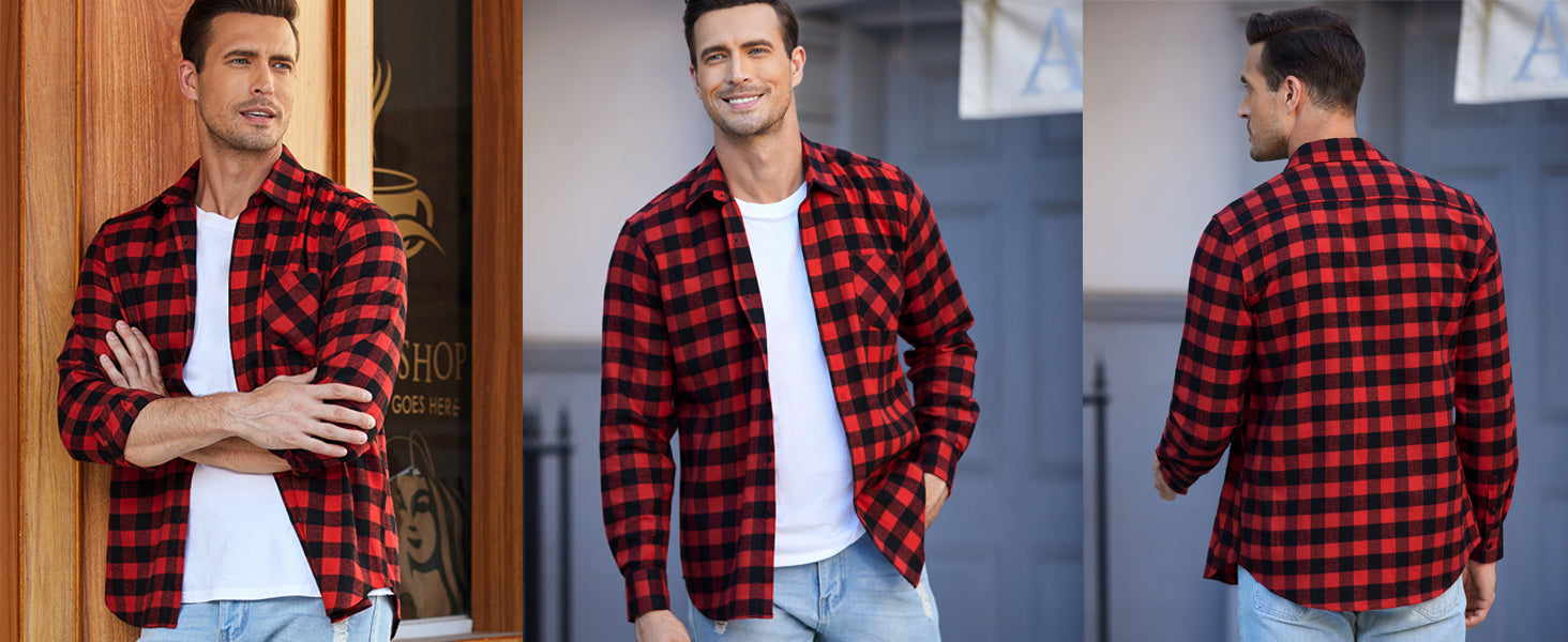 COOFANDY Men's Flannel Plaid Shirts Long Sleeve Casual Cotton Button Down Shirts S-XXL