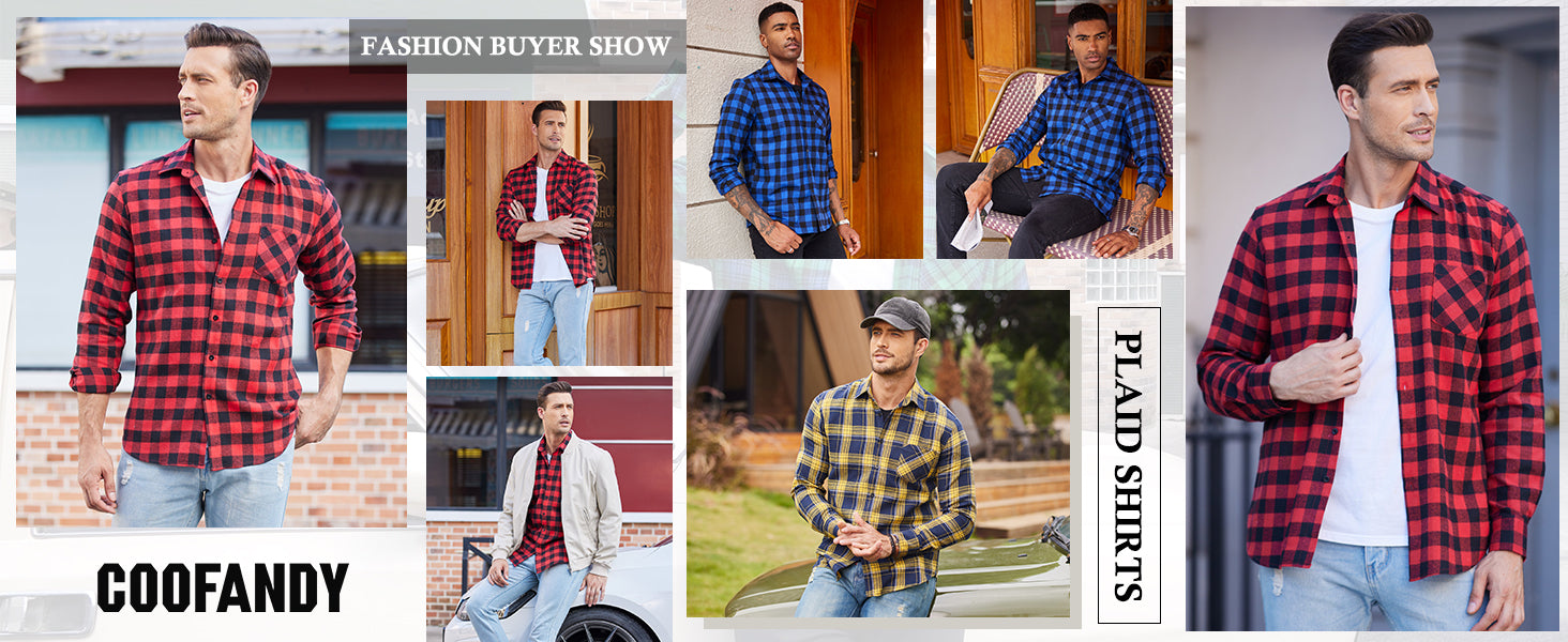 COOFANDY Men's Flannel Plaid Shirts Long Sleeve Casual Cotton Button Down Shirts S-XXL