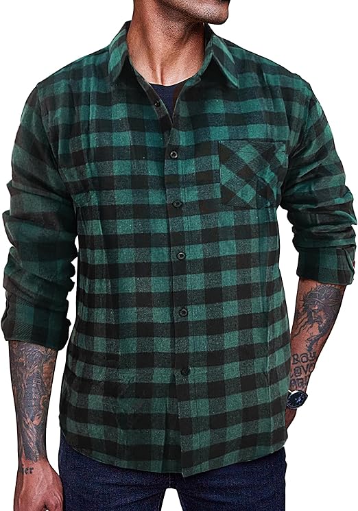 COOFANDY Men's Flannel Plaid Shirts Long Sleeve Casual Cotton Button Down Shirts S-XXL