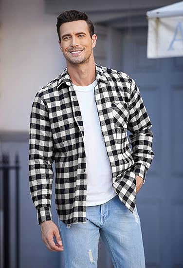 COOFANDY Men's Flannel Plaid Shirts Long Sleeve Casual Cotton Button Down Shirts S-XXL