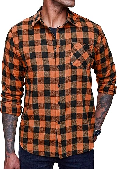 COOFANDY Men's Flannel Plaid Shirts Long Sleeve Casual Cotton Button Down Shirts S-XXL