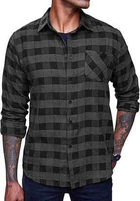 COOFANDY Men's Flannel Plaid Shirts Long Sleeve Casual Cotton Button Down Shirts S-XXL