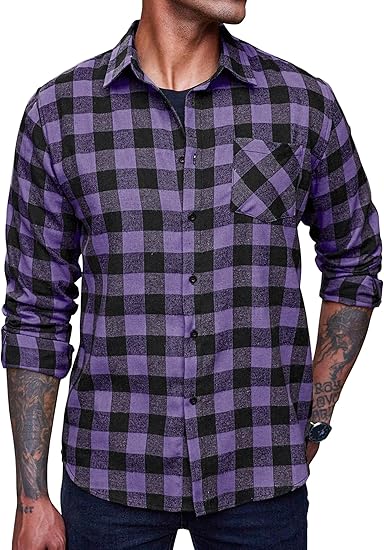 COOFANDY Men's Flannel Plaid Shirts Long Sleeve Casual Cotton Button Down Shirts S-XXL