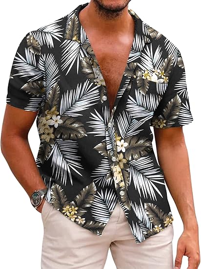COOFANDY Mens Hawaiian Shirts Short Sleeve Casual Button Down Tropical Beach Shirt S-4XL