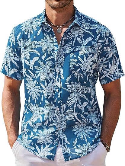COOFANDY Mens Hawaiian Shirts Short Sleeve Casual Button Down Tropical Beach Shirt S-4XL