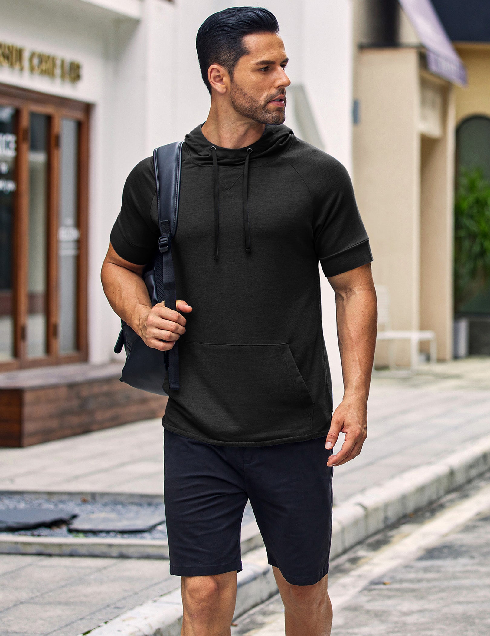 COOFANDY Men's Short Sleeve Hoodie Workout Gym Sweatshirt Muscle Fit Fashion Athletic Hoodies Pullover Cotton Hooded T-Shirts