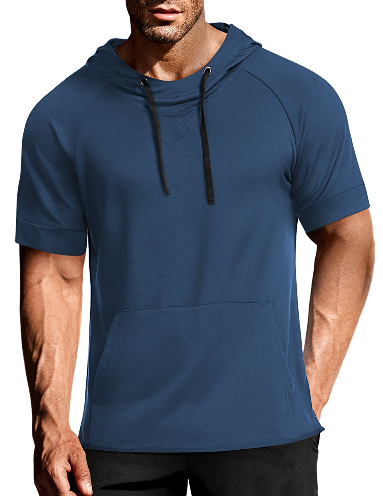 COOFANDY Men's Short Sleeve Hoodie Workout Gym Sweatshirt Muscle Fit Fashion Athletic Hoodies Pullover Cotton Hooded T-Shirts
