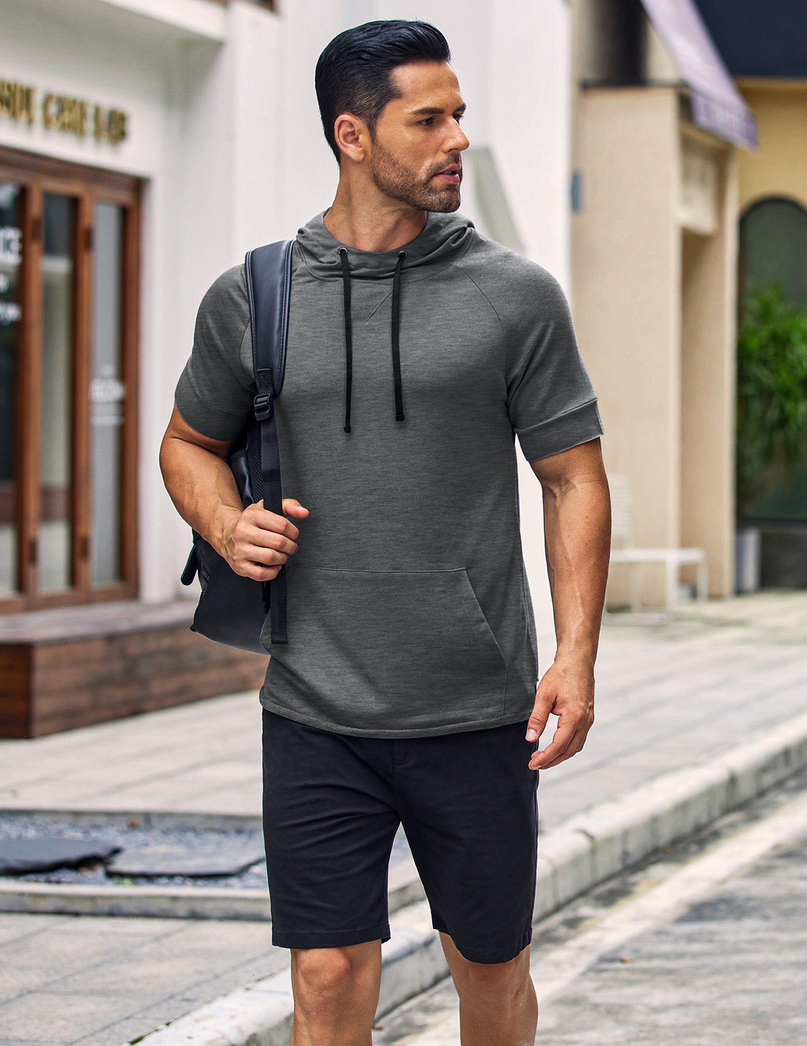 COOFANDY Men's Short Sleeve Hoodie Workout Gym Sweatshirt Muscle Fit Fashion Athletic Hoodies Pullover Cotton Hooded T-Shirts