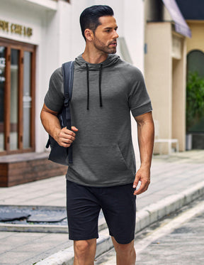 COOFANDY Men's Short Sleeve Hoodie Workout Gym Sweatshirt Muscle Fit Fashion Athletic Hoodies Pullover Cotton Hooded T-Shirts