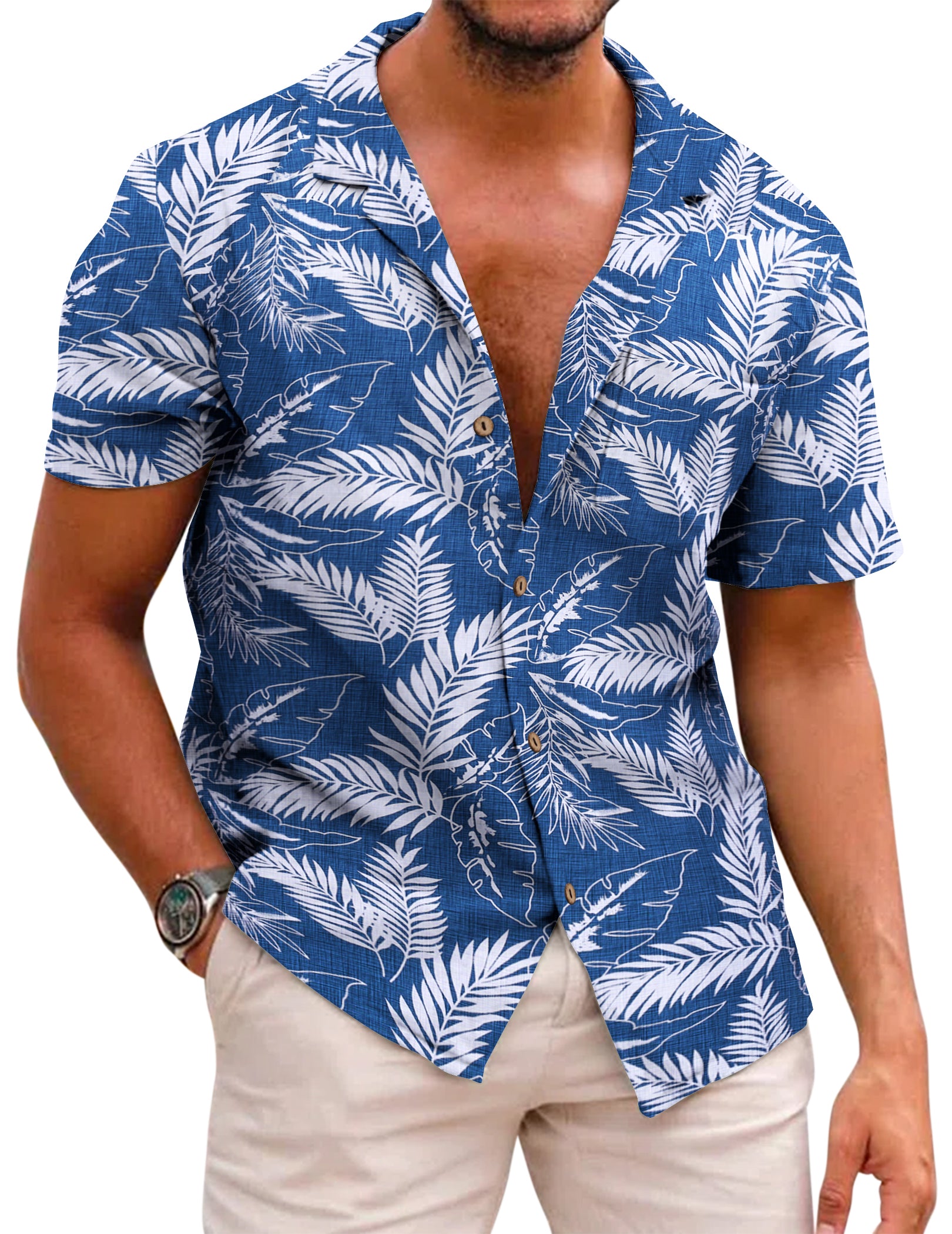 COOFANDY Men's Hawaiian Floral Shirts Cotton Linen Button Down Tropical Holiday Beach Shirts S-XXXL